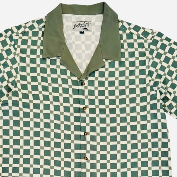 BOGEY BOYS by Macklemore, Tile Button Up Collar Shirt, Green/White, Size SM, NWT - Picture 5 of 11